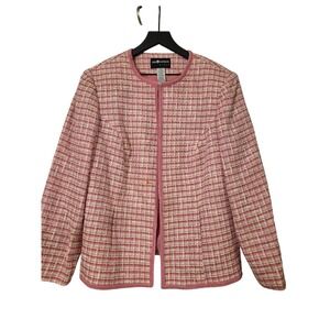 Sag Harbor Woman Pink Tweed‎ Collarless Open Front Blazer Jacket Plus Size 16W